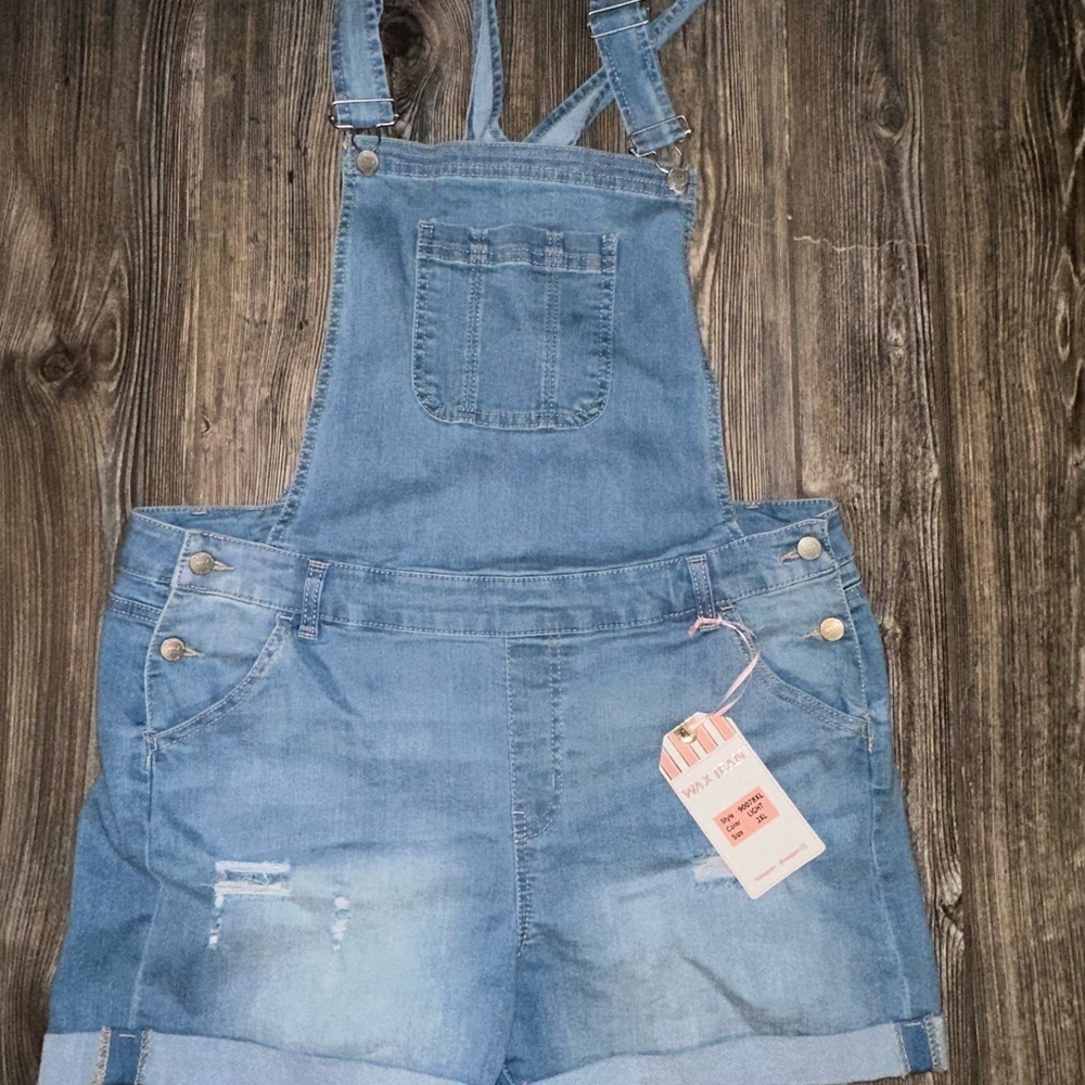 Wax Jean Lightwash Overalls Shorts - Picture 2 of 7